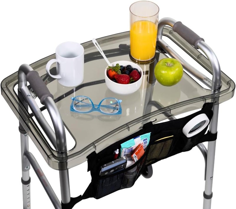 Strongarm Clear View Walker Tray + Bag + Non-Slip Mat & Cup Holder, Tray for Folding Walkers, Food Tray, Walker Accessories, Tray Table for Standard Adult Walkers (Black) - Image 1